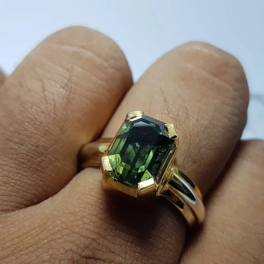 Green sapphire rings men, asscher cut green sapphire ring, teal sapphire, gifts, uni sex - Heavenly Gems