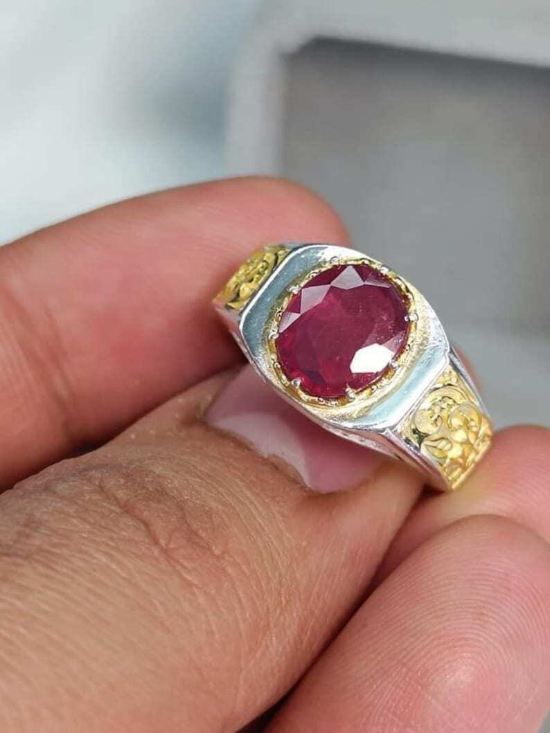 Ruby Ring Yaqoot Ring For Men Sterling Silver 925 Ring Natural Ruby Ring unisex - Heavenly Gems