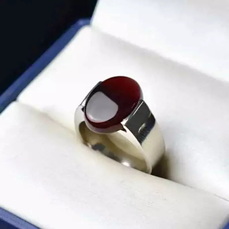 Natural Dark Brown Yemeni Aqeeq Ring for Men & Women - Sterling Silver 925 - Heavenly Gems