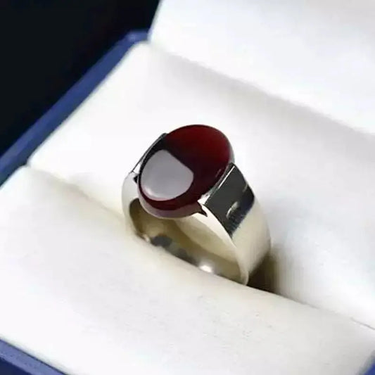 Natural Dark Brown Yemeni Aqeeq Ring for Men & Women - Sterling Silver 925 - Heavenly Gems