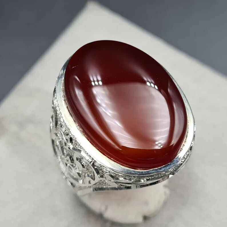 Yemeni Aqeeq Oval Cut Ring Shefat Al Abad Al Habshi blood red Aqeeq Yemeni Kabadi Aqeeq - Heavenly Gems