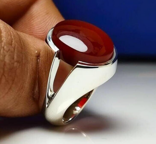 Real Yemeni Aqeeq Ring Kabadi Aqeeq Dark Deep Blood Red Aqeeq Ring unisex ring - Heavenly Gems
