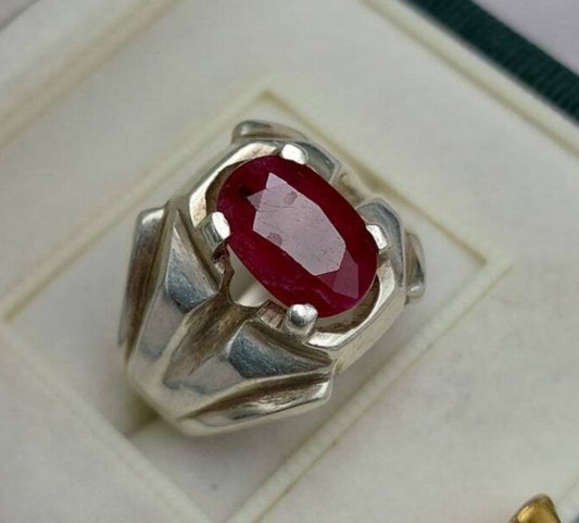 Natural Oval Ruby Mens Ruby Ring Sterling Silver 925 Handmade Ring Yaqoot ring - Heavenly Gems