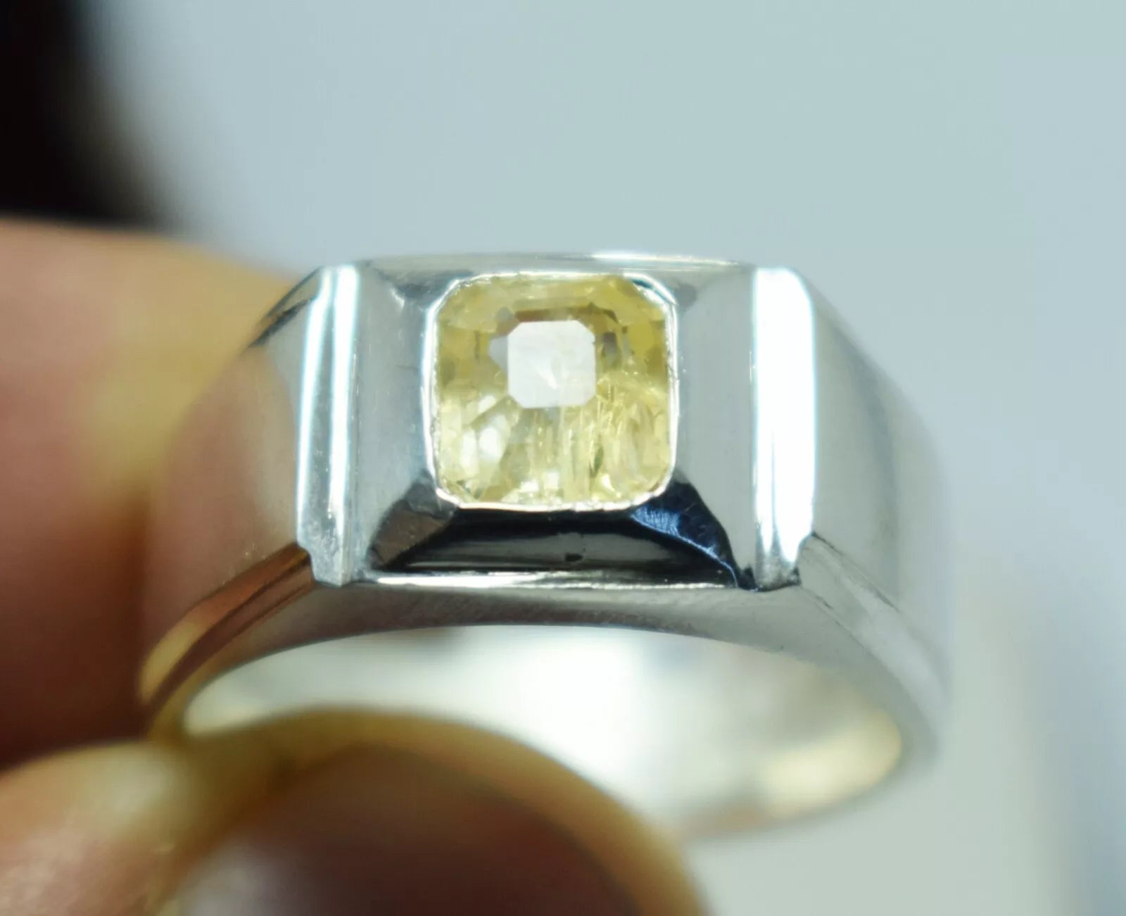 Yellow Sapphire Pukhraj Ring - Sterling Silver Ceylon Sapphire Men's Jewelry - Heavenly Gems