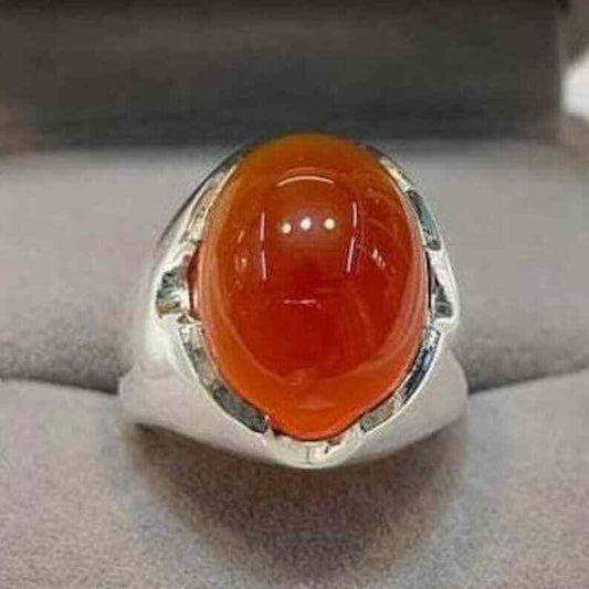 Natural Aqeeq Rings Yemeni Aqeeq Shia Ring Silver 925 Handmade Agate Carnelian - Heavenly Gems