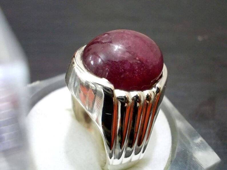 Natural Big Red Ruby Mens Sterling Silver 925 Ring Big African Ruby Ring For Men - Heavenly Gems