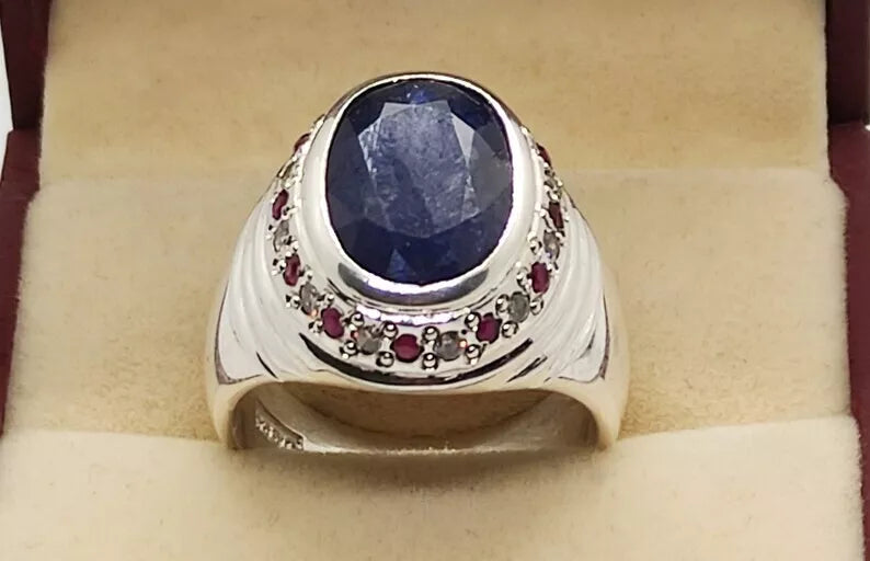 Oval Cut Natural 8 Carat Blue Sapphire Unisex Ring Sterling Silver 925 Hamdmade - Heavenly Gems