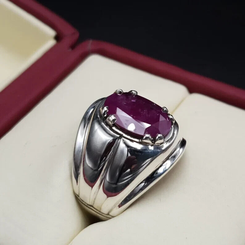 Natural Mens Ruby Ring 5ct Unheated Untreated Ruby Ring For Men Sterling Silver - Heavenly Gems