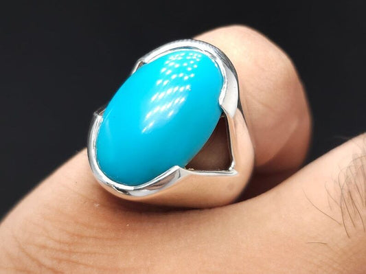 Genuine Turquoise Gemstone Sterling Silver Ring Big natural turquoise pomellato - Heavenly Gems