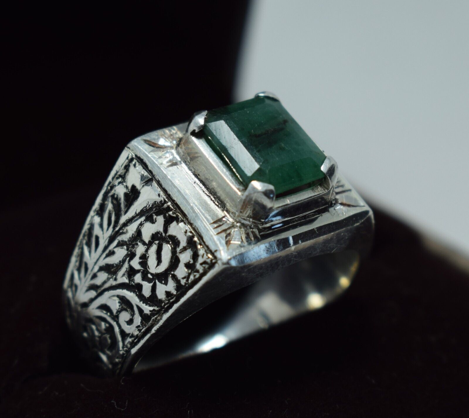 Natural Emerald Ring mens emerald bague sterling silver handmade emerald ring 925 Sterling Silver - Heavenly Gems
