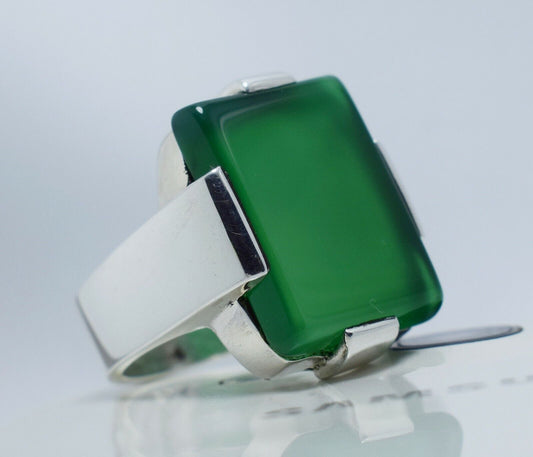 Natural Dark Green Yemeni Aqeeq Ring Agate 925 Sterling Silver Ring Shia Rings - Heavenly Gems