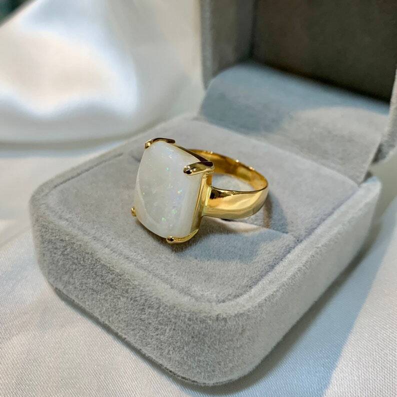 Natural Fire Opal 21k Gold Handmade Ring For Women Opal 21k Gold Womens Ring - Heavenly Gems