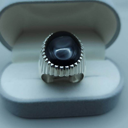 Real Yemeni Oval Cut Aqeeq Ring Kabadi Black Dark Deep Blood Red Aqeeq Ring Akik Ring Premium 925 Sterling Silver - Heavenly Gems