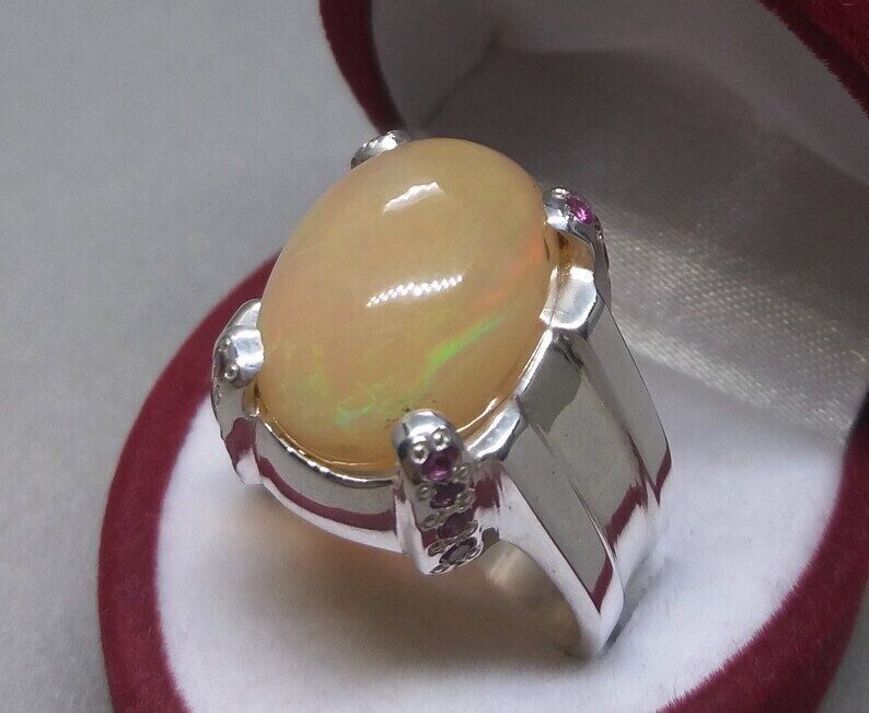 Natural Unheated Untreated Big Fire Opal Mens Ring Sterling Silver 925 ring - Heavenly Gems