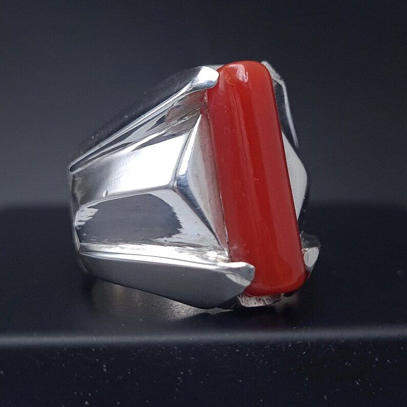 Big Real Dark deep Beautiful Coral Ring Coral Rings For Men Coral stone Men Band - Heavenly Gems