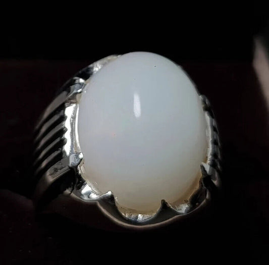 White Opal Ring Ethiopian Mens Opal stone ring Real Opal ring White Opal ring - Heavenly Gems