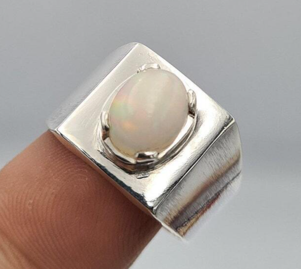 Beautiful Opal Ring White natural Opal Stone Jewelry Valentine Day Gift For Him - Heavenly Gems