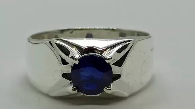 Natural Royal Deep Blue Sapphire Mens Ring Sterling Silver 925 Handmade Blue men - Heavenly Gems