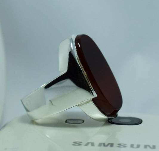 Brown Blood Red Yemeni Aqeeq Ring Akik Aqiq Agate Bague Sterling Silver Rings - Heavenly Gems