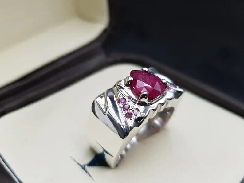 Natural Ruby Ring For Men 925 Sterling Silver Handmade Ruby Mens Ring Gift man - Heavenly Gems