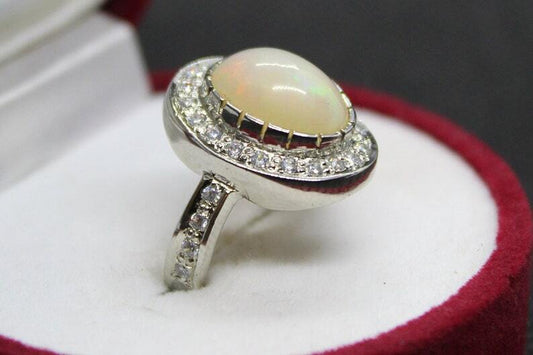 Natural Unheated and Untreated Oval Shape White Ethopian Origin Fire Opal Ring - Heavenly Gems