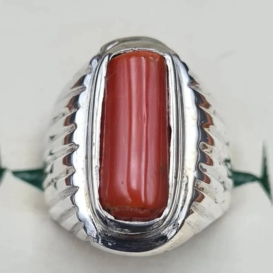 Untreated Real Coral ring Mens Coral Ring Marjan rings Top reddish Orange coral - Heavenly Gems
