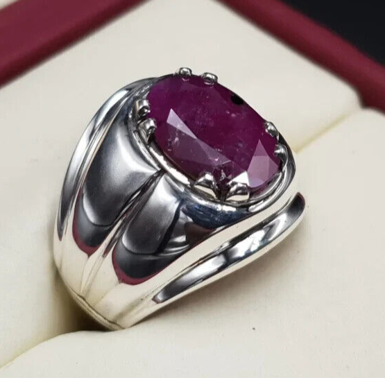 Natural Mens Ruby Ring 5ct Unheated Untreated Ruby Ring For Men Sterling Silver - Heavenly Gems