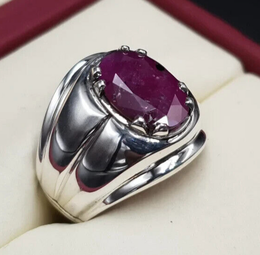 Natural Mens Ruby Ring 5ct Unheated Untreated Ruby Ring For Men Sterling Silver - Heavenly Gems