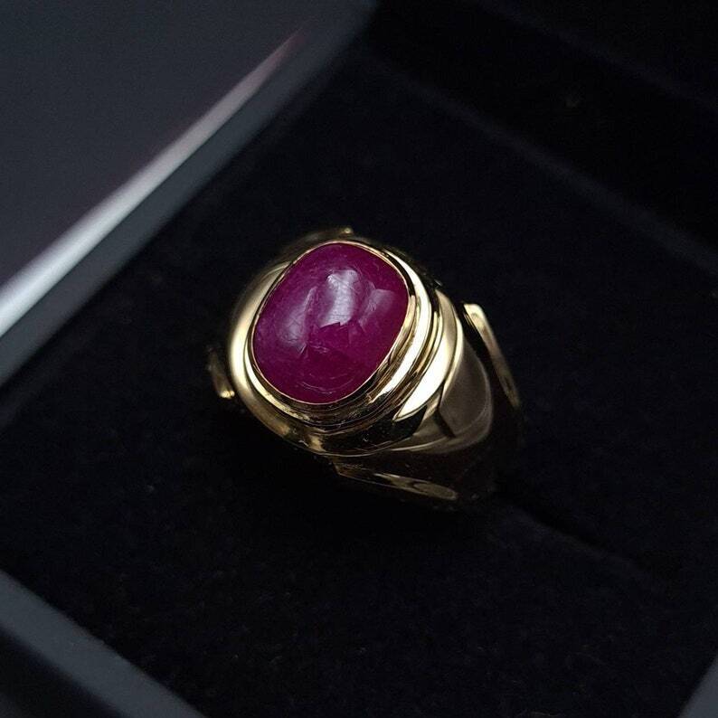 Unheated Untreated Ruby Ring mens Ring Wedding Gold rings 18k Yellow Gold Ring - Heavenly Gems