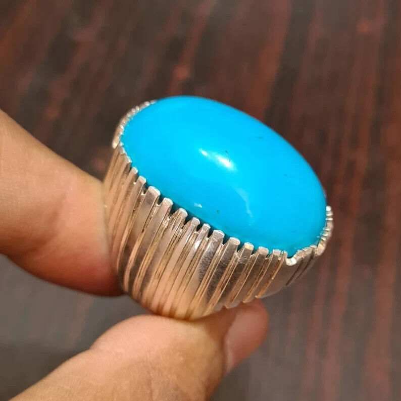 Mens Big Feroza ring in real sterling silver 925 Mens Jambo size Turquoise Ring - Heavenly Gems