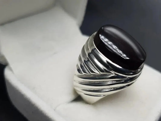 Mens Yemeni Aqeeq Ring Deep Black Yamni Agate Ring For Men Natural Agate Ring - Heavenly Gems