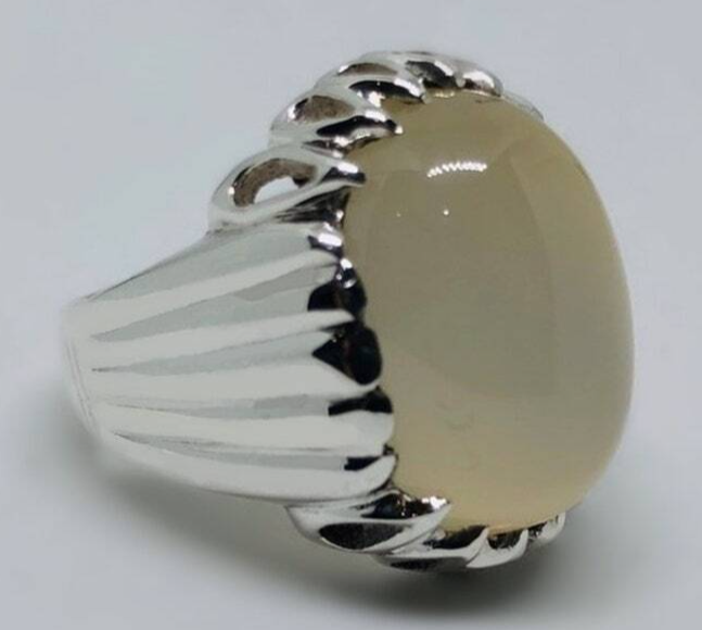 Natural White Quartz Mens Ring Sterling Silver 925 Moonstone Ring Dur e Najaf Ring Handmade Rare Dur al Najaf 2024 Ring