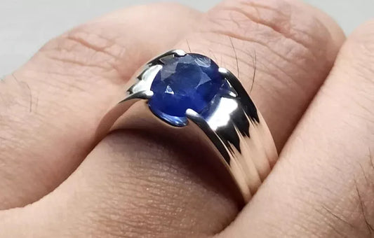 Natural 3.5 Carat Deep Blue Sapphire Mens Ring Sterling Silver 925 Handmade ring - Heavenly Gems