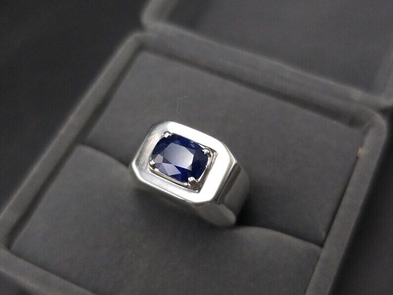 Natural Sapphire Ring For Men Royal Blue Ceylon Sapphire 925 Sterling Silver man - Heavenly Gems