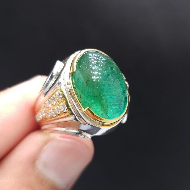 Big Men Emerald Rings Natural Emerald Engagement Rings Wedding Ring Gift For Him - Heavenly Gems