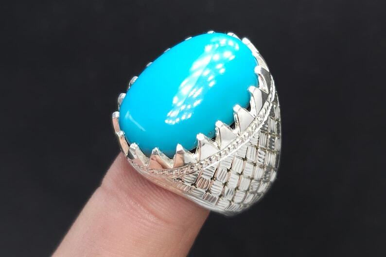 Rare Natural Feroza Turquoise Ring For Men 925 Sterling Silver Ring Shia Ring - Heavenly Gems