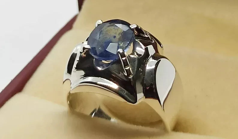 Natural Elegant 3 Carat Blue Sapphire Men's Ring - Sterling Silver 925 Gifts - Heavenly Gems