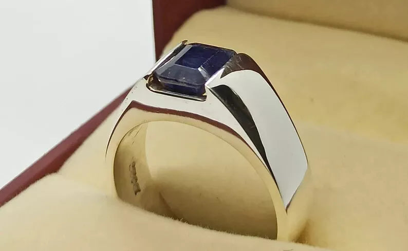 Natural men's Blue Sapphire 4 Carat Emerald Cut Men's Sterling Silver 925 jewelry - Heavenly Gems