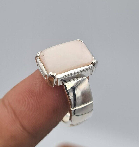 Opal Ring White Opal Stone Mens Opal Sterling Silver Handmade Ring Zodiac ring - Heavenly Gems