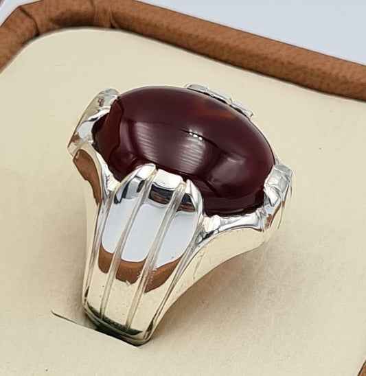Red Aqeeq Akik Aqiq Yemeni Yaman Yamni Agate Bague Sterling Silver Jewelry Rings - Heavenly Gems