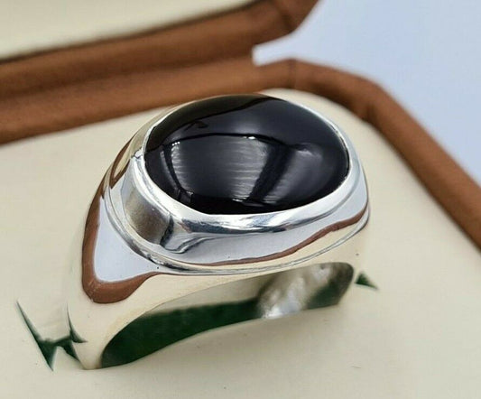 Yemeni Black Blood Red Aqeeq Agate Akik Aqiq Sterling Silver Shia Rings Handmade Mens Jewelry - Heavenly Gems