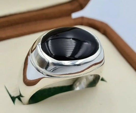 Yemeni Black Blood Red Aqeeq Agate Akik Aqiq Sterling Silver Shia Rings Handmade Mens Jewelry - Heavenly Gems