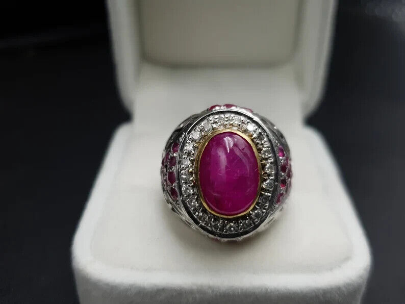 Mens Ruby Ring Natural Cabochon Mens Ruby 925 Sterling Silver Handmade gift mens - Heavenly Gems