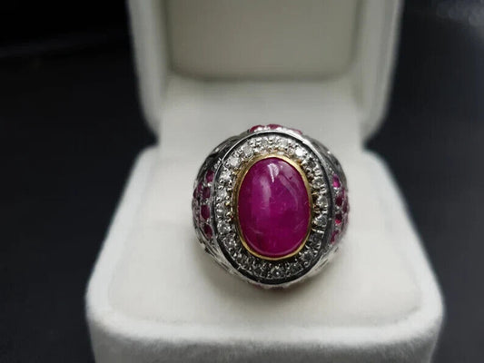 Mens Ruby Ring Natural Cabochon Mens Ruby 925 Sterling Silver Handmade gift mens - Heavenly Gems