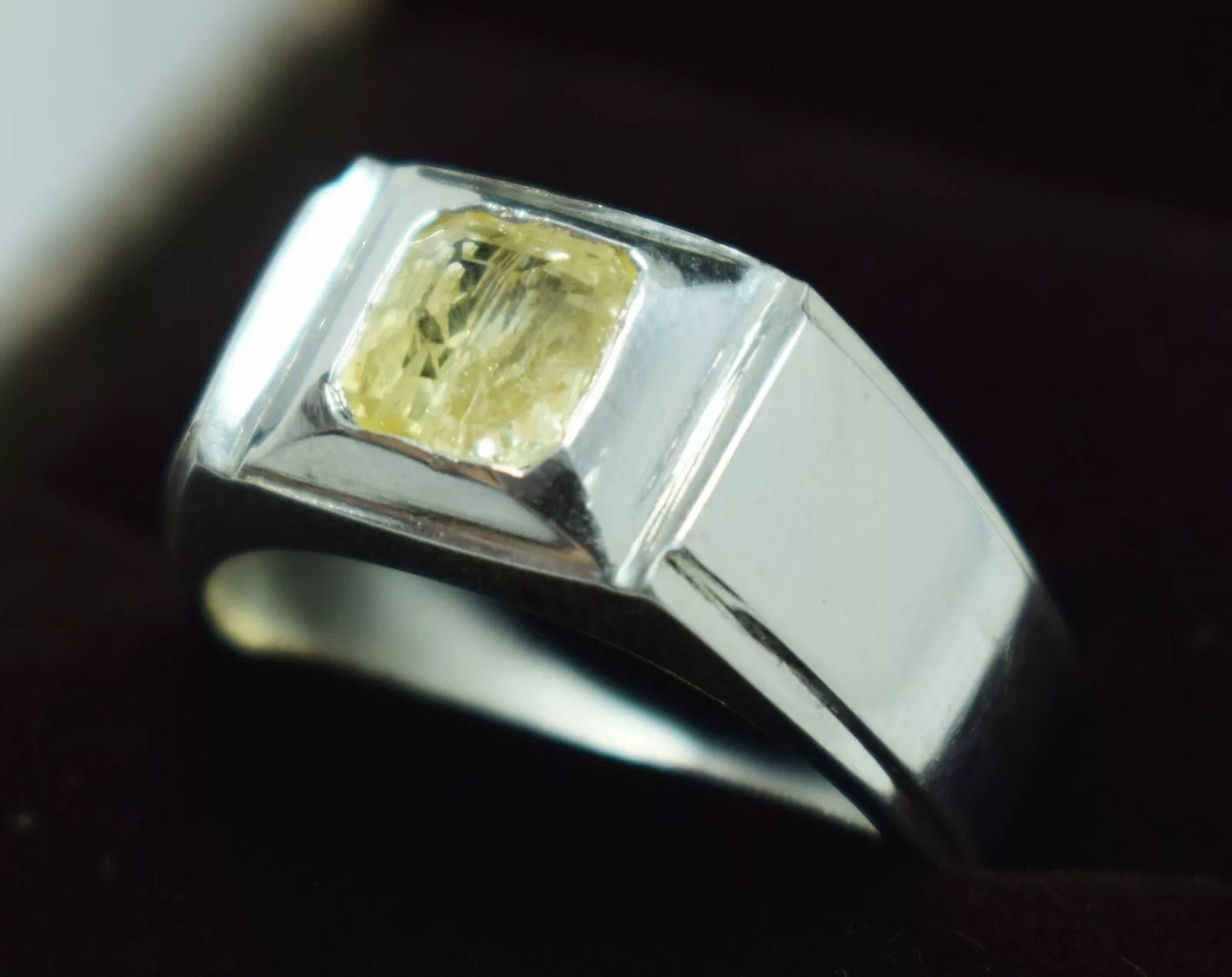 Yellow Sapphire Pukhraj Ring - Sterling Silver Ceylon Sapphire Men's Jewelry - Heavenly Gems