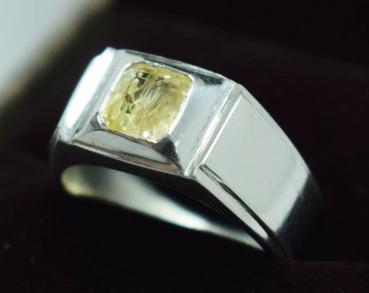 Yellow Sapphire Pukhraj Ring - Sterling Silver Ceylon Sapphire Men's Jewelry - Heavenly Gems