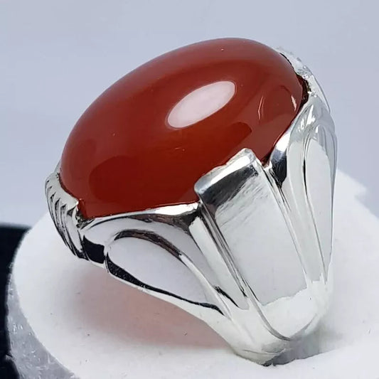 Men's Yemeni Dark Brown Black Aqeeq Ring - Exquisite Agate Stone in Premium Sterling Silver - Heavenly Gems