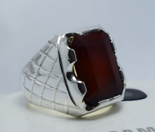 Dark Deep Black Red Yemeni Aqeeq Yamani Yemen Yamni Aqiq Akik Hakik Real Agate 925 Sterling Silver Ring - Heavenly Gems