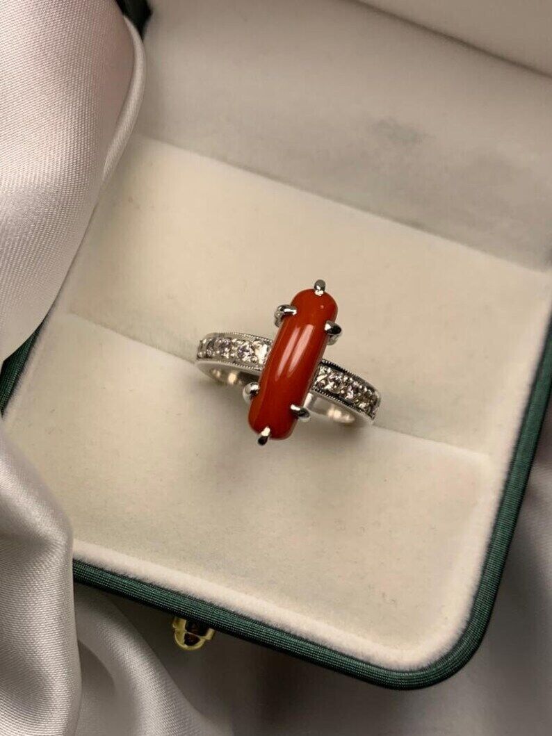Beautiful Women Red Coral Ring Silver 925 Elegant Ring High Quality Coral unisex - Heavenly Gems