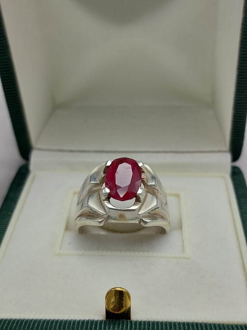 Natural Oval Ruby Mens Ruby Ring Sterling Silver 925 Handmade Ring Yaqoot ring - Heavenly Gems
